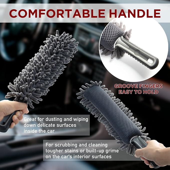 Car Duster Interior, Double-Sided Microfiber, Comfort Handle | Lint & Scratch-Free Cleaning for Trucks, RVs & Vehicles, Includes Microfiber Towel & Storage Bag, Soft