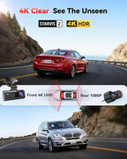 4K Dash Cam Front Rear, STARVIS 2 Sensor, Free Card Included, 5.8GHz WiFi-20MB/s Fast Download, Dash Camera for Cars with GPS, WDR Night Vision, 170°Wide Angle, 24H Parking Mode(F7NP)