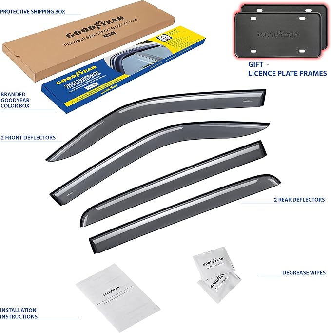 Goodyear Shatterproof Window Deflectors for Dodge Ram 1500 2019-2026 Crew Cab, Tape-on Rain Guards, Window Visors, Vent Deflector Visor, Car Accessories, 4 pcs. - GY008878