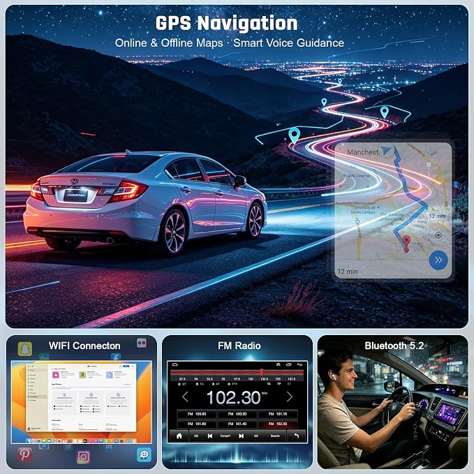 5G WiFi Upgrade Android 15 Car Radio for Honda Civic 2012 2013 2014 2015, 7 Inch IPS Touch Screen with Wireless CarPlay Android Auto, GPS/Bluetooth/FM/SWC/Type C/1080P Backup Camera, 4+64G