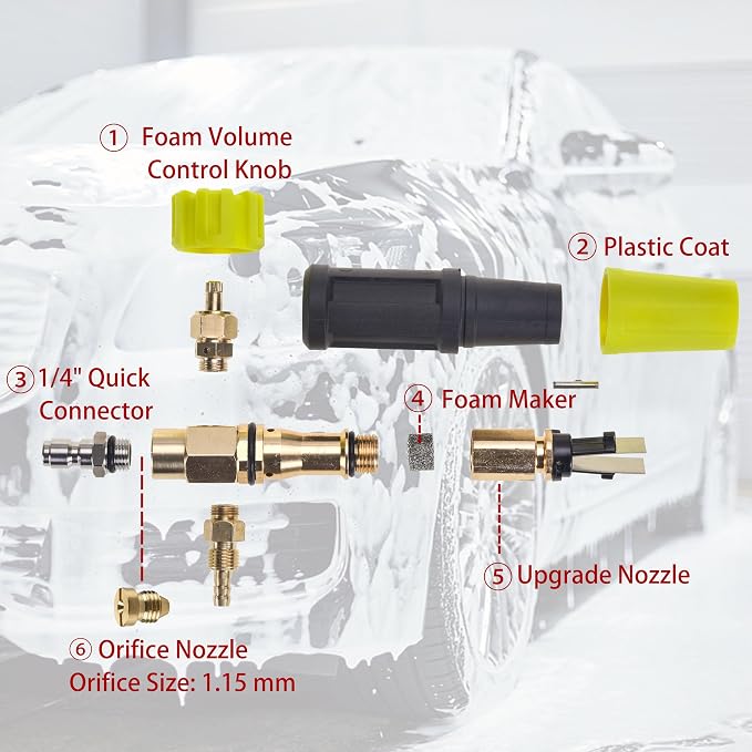 High Pressure Washer Gun Snow Foam Lance, 4000 PSI Cannon Foam Blaster Power Washer with 1/4" Quick Connector, Car Wash Foam Cannon Kit with 5 Pressure Washer Nozzle Tips, 1 Liter