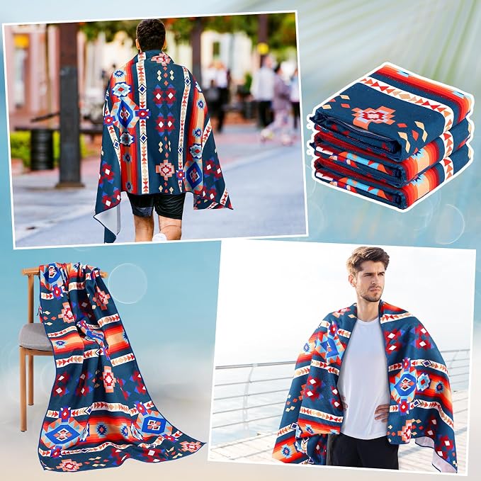2 Pack Car Seat Towel Covers Athletic Running Towel Performance Microfiber Post Workout Sweat Washable Cover Non Slip for Seat Outdoor Sport (Aztec)