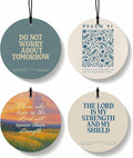 Retro Blue Christian Round Car Air Freshener 4 Pcs Coconut Scented, Inspirational Religious Car Accessories Mirror Decor for Women, Christian Hanging Air Freshener for Cars Closet Drawer Book