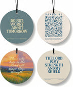 Retro Blue Christian Round Car Air Freshener 4 Pcs Coconut Scented, Inspirational Religious Car Accessories Mirror Decor for Women, Christian Hanging Air Freshener for Cars Closet Drawer Book