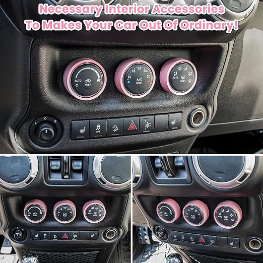 Audio Air Conditioning Button Cover Decoration Twist Switch Ring Trim for Jeep Wrangler JK JKU Patriot 2011-2018, Compass 11-16, Liberty 08-12, Dodge Challenger 08-14 Interior Accessories Pink 3PCS
