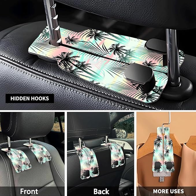 Car Seat Headrest Hook, Universal Leather Cute Hanger Holder Hook, Storage Organizer Interior Accessories for Purse Bags Handbag Cute Tree Leaf