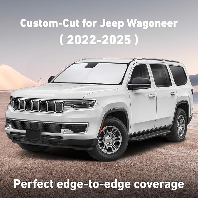Windshield Sunshade Compatible for Jeep Wagoneer 2022-2023 2024 2025, Sun Visor for Front Windshield & Window Sun Shade Cover, UV Heat Blocker & Protector, Car Accessories