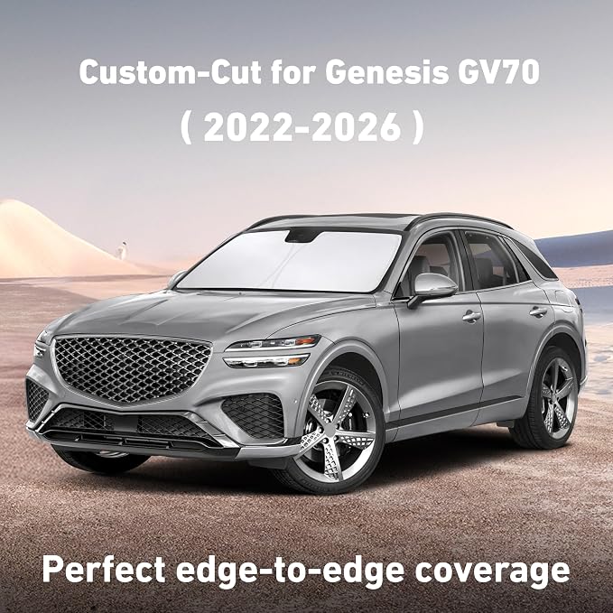Windshield Sunshade Compatible for Genesis GV70 2022-2024 2025 2026, Sun Visor for Front Windshield & Window Sun Shade Cover, UV Heat Blocker & Protector, Car Accessories