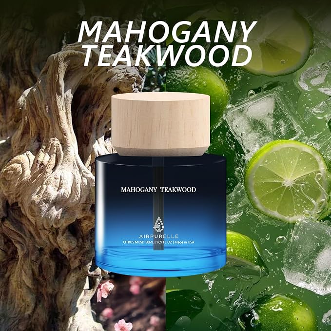 Car Air Freshener 50ML (1.7 FL OZ) Car Air Fresheners Perfume - Mahogany Teakwood Fragrance Oil Air Diffuser for Car, 180+ days Long Lasting Fragrance, Wooden Cup Design Car Fresheners, Made in USA