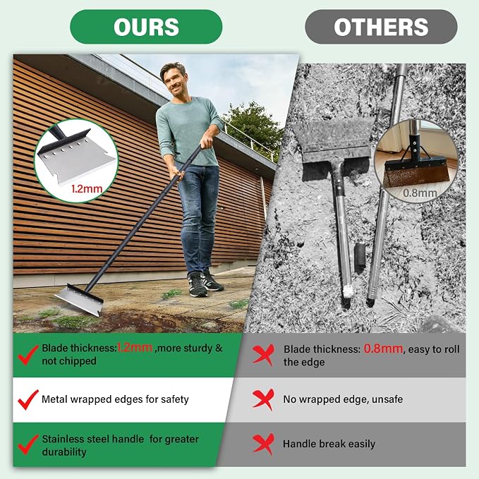 Garden Shovel, Ice Scraper, Multifunctional Cleaning Shovel with 59" Adjustable Handle Heavy Duty Garden Tool for Lawn Edging, Scraping, Weed and Ice Removal