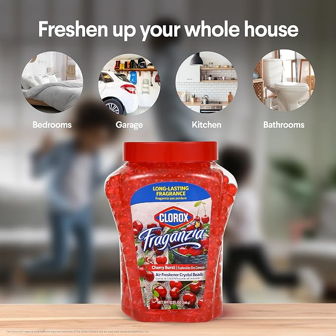 Fraganzia Crystal Beads Air Freshener, Long Lasting Room Deodorizer and Odor Eliminator Gel Beads to Freshen Home, Car, or Office, Cherry Burst Scent, 12 Fl Oz