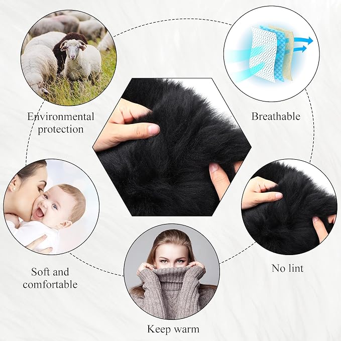 Furry Armrest Cover Auto Center Console Cover Car Soft Console Pad, Real Sheepskin Wool Soft Fluffy Auto Center Armrest Pad for Most Car Decoration Protector(Black)