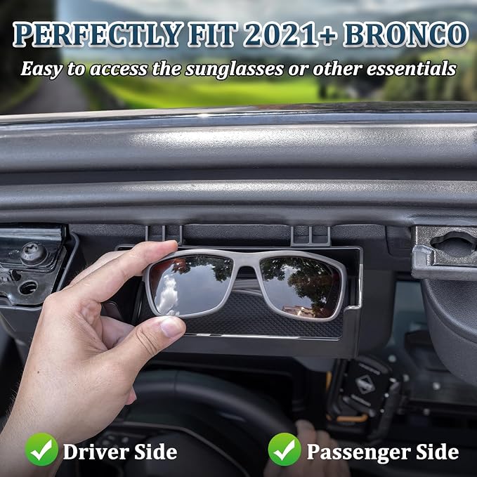 Sun Visor Sunglass Holder Compatible with 2021-2026 Ford Bronco 2/4 Door, Glasses Box Card Storage Organizer Interior Accessories 1 Pack Black(Not for Sport Model)