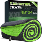 PUGPIU Microfiber Car Drying Towel Extra Large Super Absorbent 48"X24", 1400 GSM Flash Detail Car Wash Drying Towel Edgeless with Two Sided Soft Twisted-Loop, No Water Spots Streaks for Cars (Green)