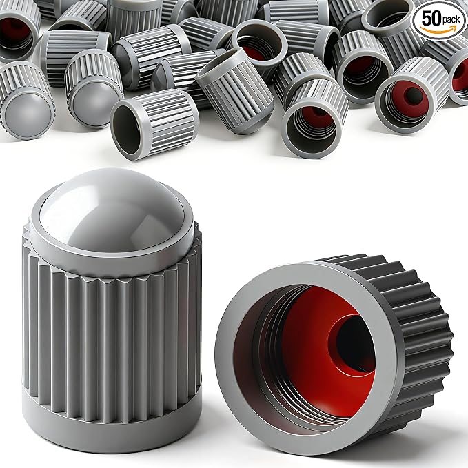 50PCS Tire Valve Stem Caps, Corrosion Resistant, with O Rubber Ring, Airtight Seal Heavy Duty Dustproof Tire Valve Stem Covers for Cars, SUV, Trucks, Bikes, Motorcycles, Bicycles(Gray)