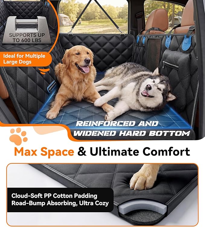 Truck Dog Seat Cover for Backseat, [Ultimate Safe, Comfort and Large Space] Waterproof 600D Heavy Duty Dog Car Hammock, Release Passenger Seats, Full-Size SUV/Truck, Large Dog Friendly, XL