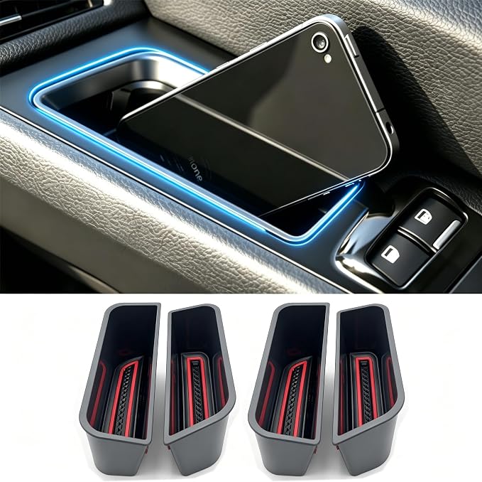 4pcs Door Side Storage Box Compatible with Ford Fusion 2013 2014 2015 2016 2017 2018 2019 2020 Armrest Phone Container Door Organizer Handle Pocket ABS Tray Insert Glove Pallet