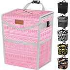 Car Trash Can with Lid, Cute Leakproof Car Trash Garbage Bag Hanging Vehicle Trash Bin Small Portable Automotive Garbage Cans Organizer for Back/Front Seat/Console(2.8 Gallons,Pink Print)
