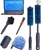7PCS Car Wheel Rims Detail Cleaning PRO Wash Kit, Wheel Wash Mitt, Tire Brush, 2PCS Soft Wheels Brush, Detailing Brush, and Tire Dressing Pads, Microfiber Dry Towel Scratch-Free Cleaning