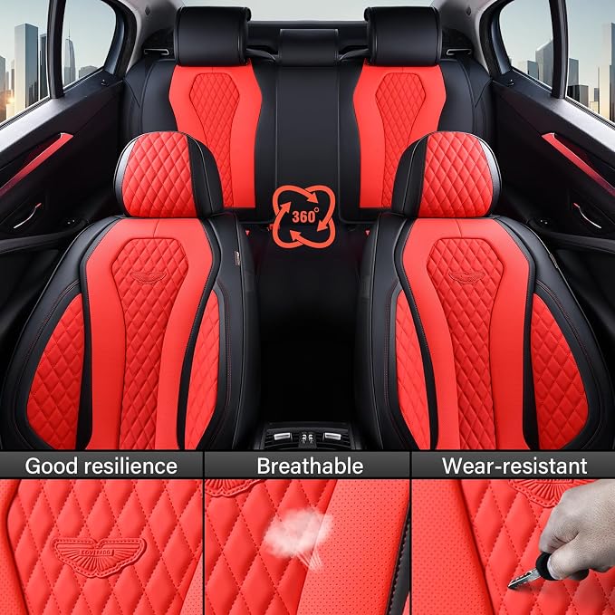Coverado Seat Covers 2 Pack, Car Seat Covers Front Seats, Red Car Seat Cover, Waterproof Car Seat Covers, Car Seat Cushion, Front Leather Seat Protector Fit for Most Cars