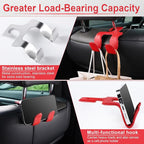 Upgraded Superior Leather Car Seat Back Headrest Hook, 2 in 1 Auto Seat Hook Hangers Holder Organization Interior Accessories for Purses Coats Umbrellas Grocery Bags Handbag (Red)
