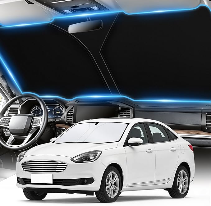 300T Universal Car Windshield Sun Shade, Foldable Reflective for Windshield & Window Shades with Overlapping Design, Car Interior Accessories (57" L x 30" W)