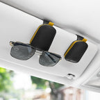 Sunglasses Holder for Car, Leather Magnetic Buckle Sun Visor Sunglass Clip, Ticket Card Storage Glasses Clip, Car Interior Accessories for Men and Women（2PCS Black-Yellow）