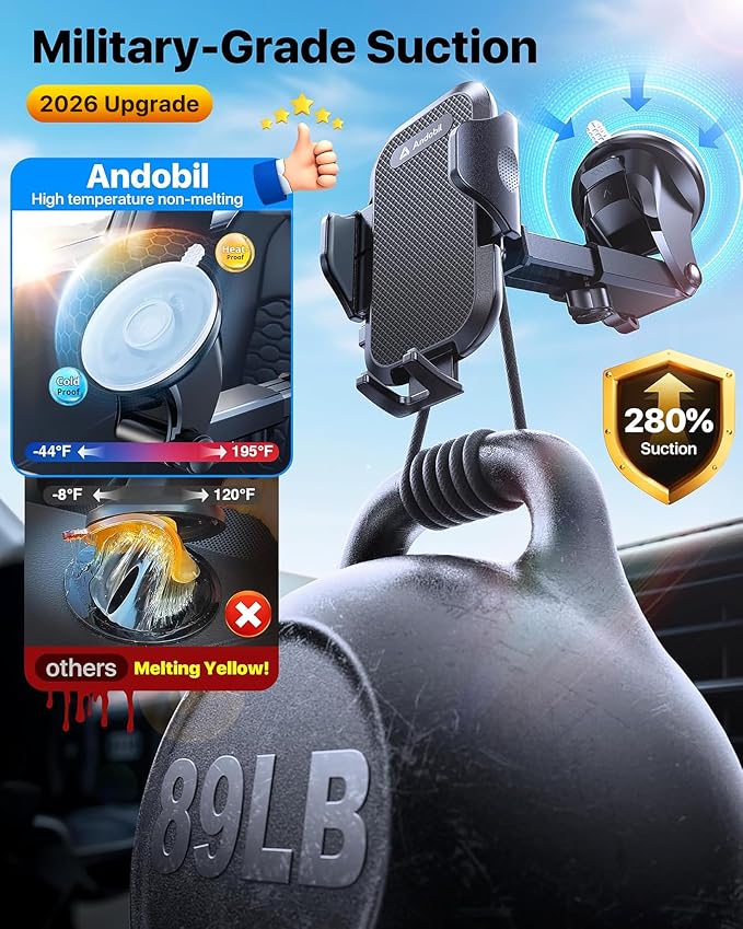 Military-Grade Phone Holders for Your Car 【89+ LBS Strongest Suction & Metal Clip】 2026 Ultimate Car Phone Holder, Dashboard Windshield Vent Cell Phone Car Mount for iPhone Sumsung Android
