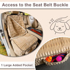 Dog Car Seat Cover for Front Seat, Soft Plush Waterproof Pet Protector with Non-Slip Bottom, Full Coverage with Side Flaps, Against Hair, Dirt and Scratches for SUVs and Trucks (Tan, Front)