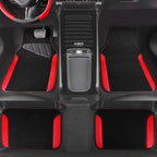 Faux Leather Steering Wheel Cover and Waterproof Car Floor Mats,Universal Car Combo Fit for 95% Sedan,SUV,Cars,14.5-15inch Sporty Anti-Slip Safety Comfortable Design(Black＆Red)