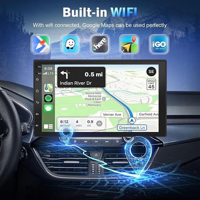 8 Core 8GB+256GB 7 Inch Touschscreen Car Radio for Nissan Versa 2012-2019 with Wireless CarPlay Android Auto, Android 14 Double Din Car Stereo Head Unit with GPS Bluetooth WiFi FM RDS SWC Camera