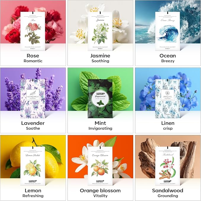 12 Pack Peppermint Scented Sachets for Drawer, Closet Odor Eliminator Air Freshener Bags, Cool Mint Fragrance for Car & Home Aroma