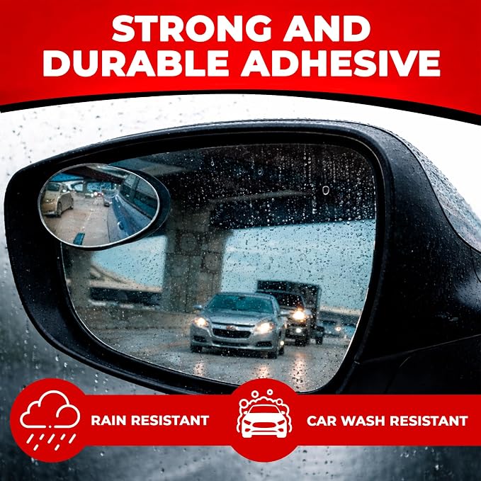 Blind Side Mirrors for the Car - Convex Semi Oval HD Glass, 2-Pack | Rear View Blind Spot Mirror - Adjustable/Fixed - Convex Car Mirror