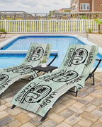 Camping Car Beach Chair Cover, Outdoor Chaise Lounge Cover for Patio Pool Sunbathing, Farmhouse Cabin Retro Green Wooden Grain Beach Chair Towel Microfiber Lounge Chair Towel Covers with Side Pockets