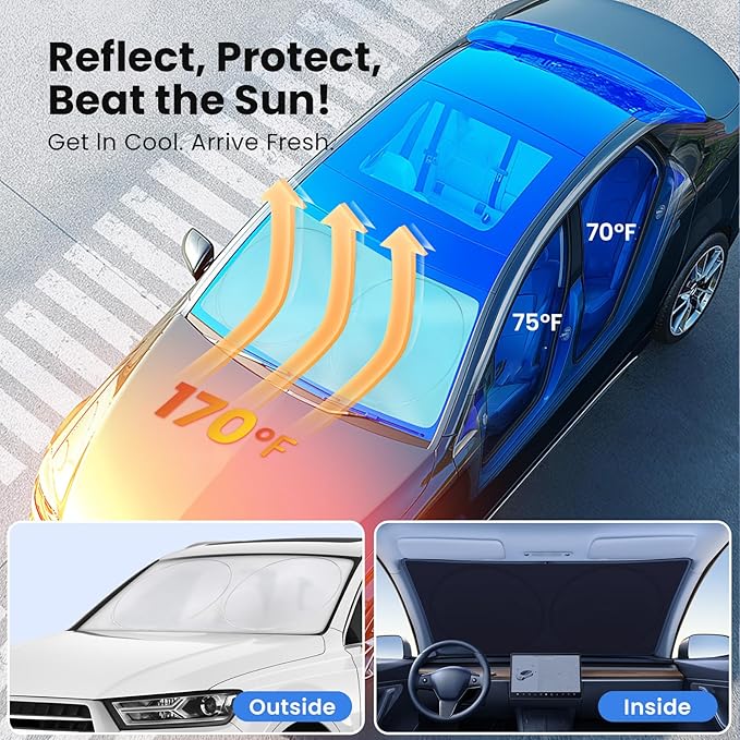 Car Windshield Sunshade – Double-Layer Design for 2X Heat Blocking, Blocks UV Rays, Foldable Sun Shade for Cars, Trucks & SUVs, Keeps Interior Cooler, Medium (59 x 31 in)