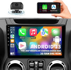 Car Stereo Radio for Jeep Wrangler JK Compass Grand Cherokee Dodge Ram 1500, Android 13 2GB+64GB, 10 inch IPS Touchscreen Wireless CarPlay Android Auto GPS Bluetooth AM/FM WiFi SWC, Backup Camera