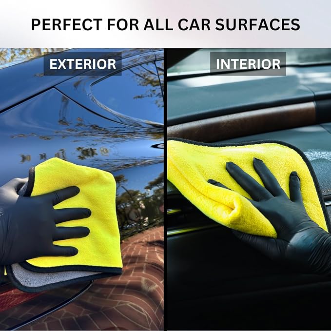 Car Detailing Microfiber Towels - 600 GSM Thick Plush Auto Towels | Super Soft Dual-Sided for Cleaning, Washing, Buffing | Tagless, Scratch-Free, Lint Free Cloth (16"x16") (3)