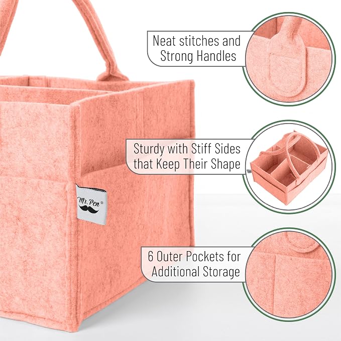 Mr. Pen- Baby Diaper Caddy Organizer, Coral | Nursery Storage Bin and Car Organizer for Diapers and Baby Wipes