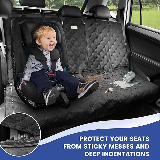 ALLANSING Back Seat Cover for Compact Cars and SUVs Rear Split Bench - 900D Oxford Waterproof Non-Slip Car Seat Protector for Messy Kids & Drooling Dogs, Easy Clean(Black)