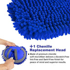 62" Microfiber Car Wash Brush with Long Handle Car Washing Mop Kit Mitt Sponge Car Cleaning Supplies Kit Duster RV Washing Car Brush Accessories, 1 Chenille Scratch-Free Replacement Head