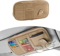 Car Sun Visor Organizer, Sunglass Holder and Storage Pocket, Card Cash Pouch with Multi-Pocket Net Zipper, Case Bag for License Pen Key, Auto Accessories for Truck, SUV, Van (Beige)