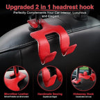 Upgraded Superior Leather Car Seat Back Headrest Hook, 2 in 1 Auto Seat Hook Hangers Holder Organization Interior Accessories for Purses Coats Umbrellas Grocery Bags Handbag (Red)