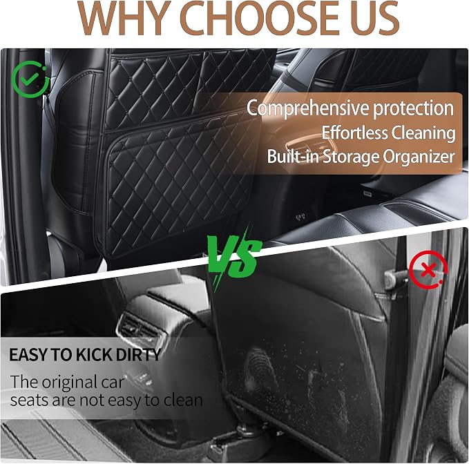 2 Pack Seat Back Protector, Kick Mats Back Seat Protector for Kids Feet Car Seat with Car Back Seat Organizer, Seat Back Protector Cover for Back of Front Seats - Protect against dirt and scuffs