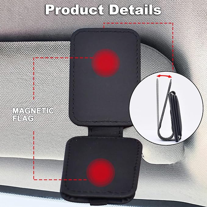 2 Pack Leather Car Visor Sunglass Holder, Magnetic Leather Glasses Eyeglass Hanger Clip for Car, Sunglass Clip Glasses Holder for Car Visor