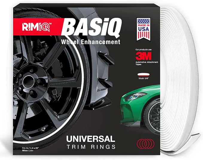 BASiQ Universal Styling Trim - 26 Feet, 6 Colors, Flat Design, Easy to Apply with Premium 3M Tape - Versatile Rim Styling and Color Accent for Cars, Trucks, SUVs - White