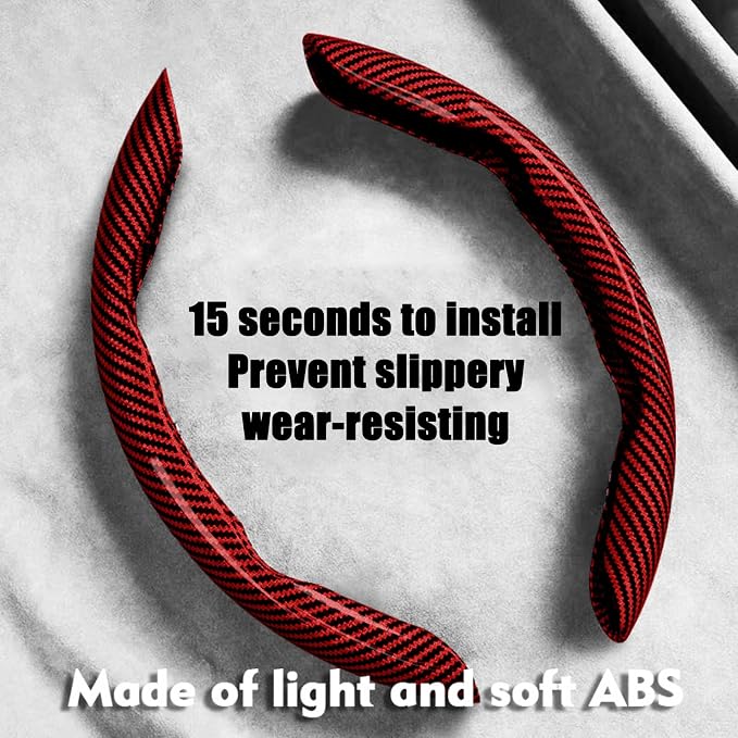 2pcs Car Steering Wheel Cover,Anti-Skid Carbon Fiber Steering Wheel Protector for Men Women,Multiple Color Options,Universal for Most Car Interiors Accessories (Bright Red)