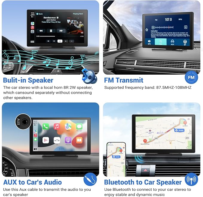 9" Wireless Apple Carplay Screen for Car & Android Auto with Backup Camera | Portable Touchscreen with OTA Update, GPS Navigation/Mirror Link/Voice Control/5.0 Bluetooth