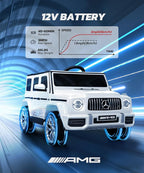 Licensed Mercedes-Benz AMG G63 Ride on Toys,Electric Car for Kids W/Parents Control,Electric Powered G Wagon Ride On Truck Toy,Low Battery Prompt,Bluetooth,Flickering Lights/LED Lights, White