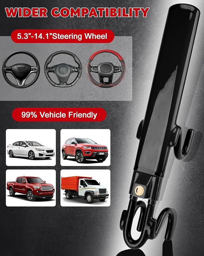 Steering Wheel Lock Anti-Theft Car Device Heavy Duty Security Car Lock Antitheft Locking Devices Great Deterrent Adjustable Car Wheel Lock Anti Theft for Vehicle Truck with 3 Keys(Black)