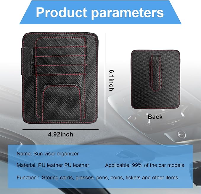 Car Sun Visor Organizer, Auto Visor Organizer and Storage, Registration and Document Holder, Vehicle Accessories for Sunglasses Document Card Pen Driver License (Carbon Fiber Red Line)